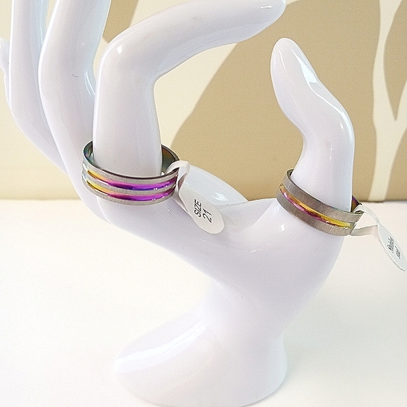 Iridescent Multi-Color Stackable Ring Set - Picture 3 of 6